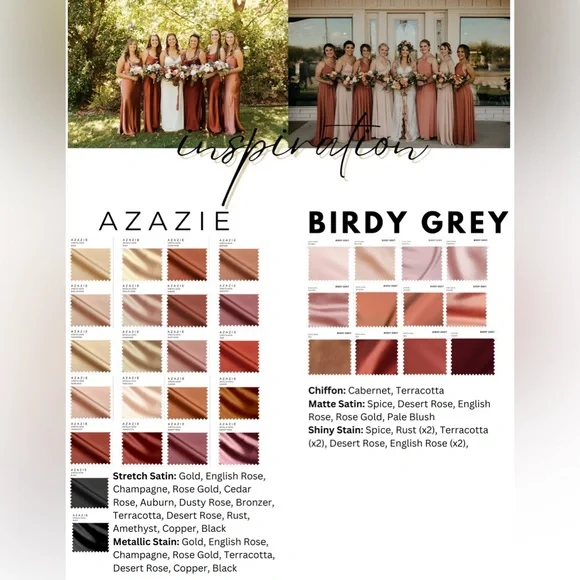Azazie & Birdy Grey bridesmaid dress fabric swatches! Warm neutrals! - Picture 1 of 5